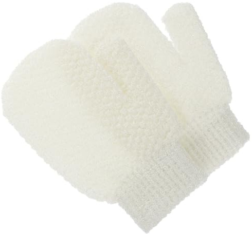 TOBBOMEY 2pcs Bath Glove Body Scrubbing Mitts Exfoliating Gloves for Gentle Skin Cleaning and Dead Skin Removal, White Shower Mitts for Bathroom Use and Personal Care