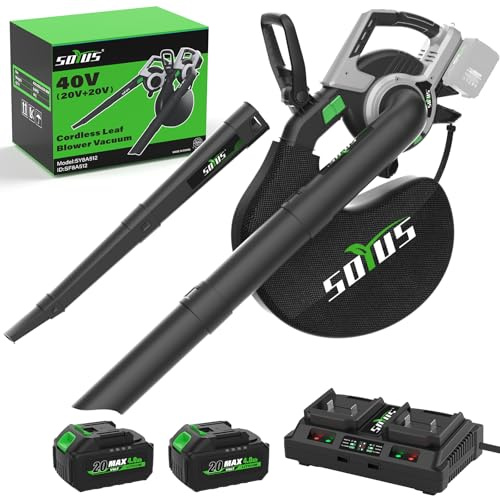 Soplador de hojas inalámbrico y aspiradora SOYUS 3 en 1, triturador de hojas de 385 CFM con motor sin escobillas y control de 5 velocidades, soplador de hojas eléctrico para el cuidado del césped