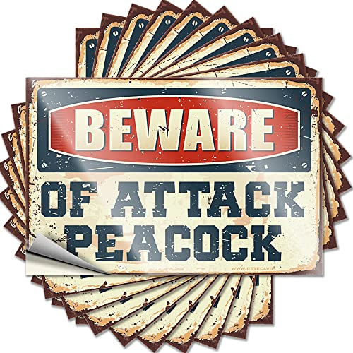 Adesivo divertente con scritta Beware of Attack, motivo: pavone, 10 pezzi, 12 x 18 cm