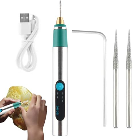 Qkbuza Bolígrafo grabador – Máquina de tallado rotativa portátil para principiantes, herramienta de grabado de 3 velocidades, para artistas, bricolaje, joyas, madera, vidrio, cuentas, piedra