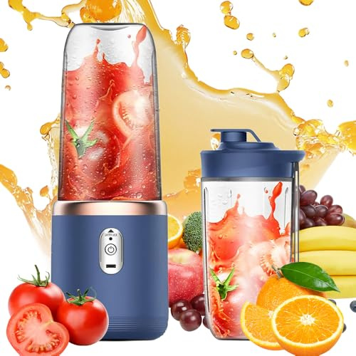 Mineup Mixeur Portable, Mélangeur Portable Smoothie Maker, 400ML Mini Blender Smoothi, Rechargeable USB Blender Smoothie Portabl Avec 6 Lames Pour Cuisine Bureau Voyage Salle De Sport (Bleu)