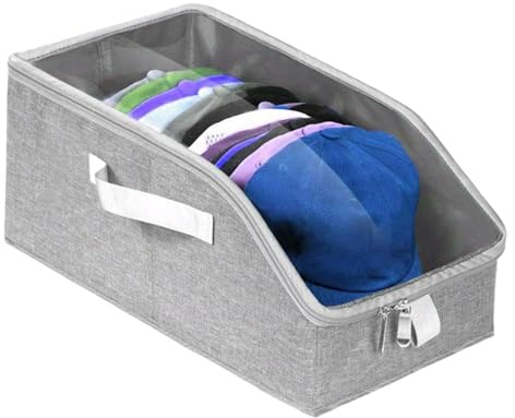 Contenitore impilabile per cappelli, design spazioso, vassoio scorrevole impilabile, scatola trasparente per cappelli con cartone | Supporto per cappelli per libri, sciarpe, mensole, viaggi, scrivania