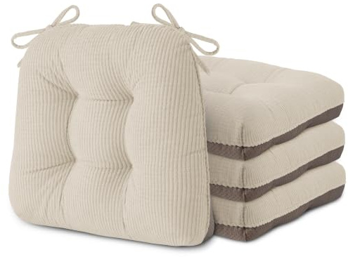 AddGrace 4er Set rutschfeste Sitzkissen 40 x 40 x 8 cm Weiß | Weiche Stuhlkissen mit 8cm Hochwertiger Polsterung für Innenbereich Küche oder Esszimmer