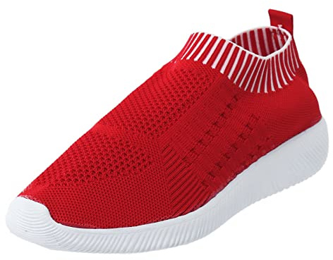 Zapatillas deportivas para mujer, suela suave, sin cordones, cómodas, transpirables, de malla, manos libres, antideslizantes, para tenis, fitness, gimnasio, jogging, rojo, 40 EU