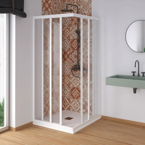 Box doccia Akridom con apertura angolare in acrilico con profili in PVC riducibile Made in Italy (BIANCO, 70X90)