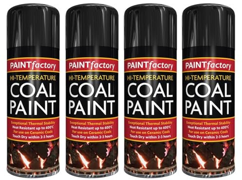 HOCHSTE High Temperature Stove & Ceramic Coal Spray Paint Matt Black, Heat Resistant up to 600°C for Wood Burners, BBQs, Fireplaces & Artificial Coals, 400ml (Ceramic Coal Paint, Pack of 4)