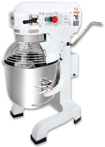 Beeketal 'BSM30a' Profi Teigknetmaschine mit Planetenrührwerk 25 Liter Kapazität (3 Stufen 125, 205, 485 U/min), Knetmaschine inkl. Knethaken, Schneebesen und Flachrührer - weiß lackiert