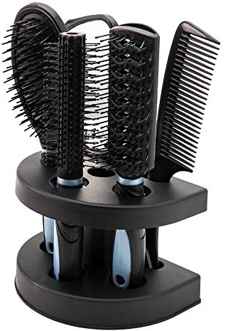 5-teiliges Haarbürsten-Set für Damen und Damen, Haarpflege-Geschenk-Set, Bürste mit Haarbürste, Kamm, Spiegel, Haarpflege, Massagebürste und Halter-Ständer für Erwachsene und Kinder (blau)