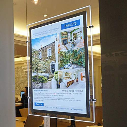 Cadre d'Affichage LED Acrylique Suspendu à la Fenêtre pour Immobilier Bureau Boîte Lumineuse Support de Panneau d'Affiche