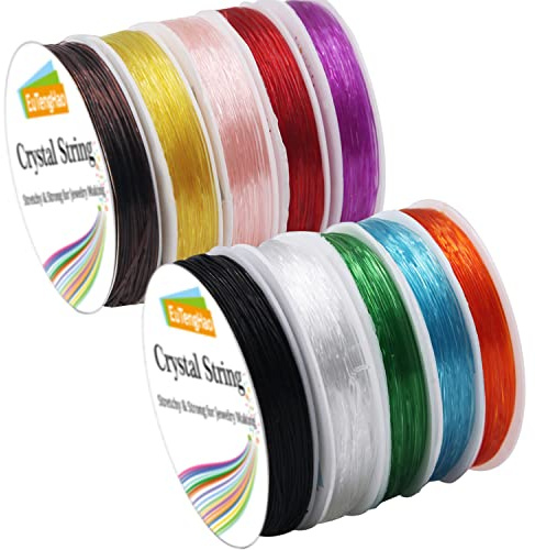 EuTengHao 10 Packungen Kristallschnur, 0,8 mm, elastische Schnur, elastische Kordel, Dehnbare Armbandschnur, Perlenschnur für Armband, Perlen-Schmuckherstellung (10 Farben, 150 m)