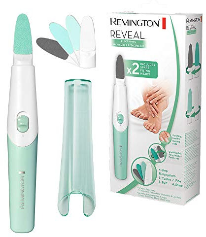Remington Nagelfeile elektrisch (Maniküre Set & Pediküre Set), 4-faches Feilensystem, beidseitige Feil-Aufsätze, inkl. 2 Ersatz-Feilaufsätze, Nagelset batteriebetrieben, MAN1000