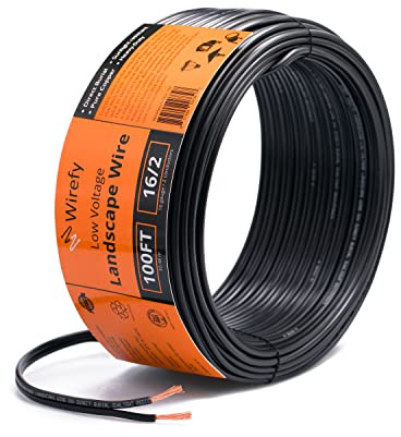 Wirefy 16/2 Low Voltage Landscape Wire 100 ft | Low Voltage Landscape Lighting Wire | Pure Copper | Outdoor Direct Burial | 16-Gauge 2-Conductor 100 Feet | UL Listed