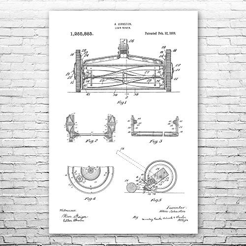 Reel Lawn Mower Poster Print, Hardware Store Decor, Garage Wall Art, Gardener Gift, Landscaper Gifts, Tool Shed Art Black & White (16 inch x 20 inch)