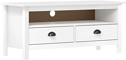 vidaXL Kiefernholz Massiv TV Schrank mit 2 Schubladen 1 Fach Lowboard TV Möbel Sideboard Fernsehtisch Fernsehschrank HiFi-Schrank Weiß 110x40x47cm