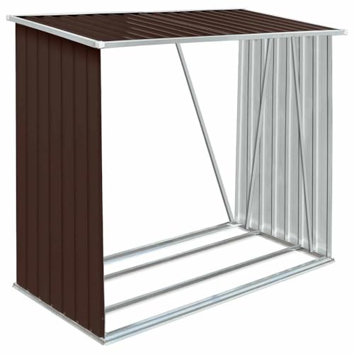 vidaXL Brennholzlager Kaminholzunterstand Brennholzregal Brennholzunterstand Kaminholzständer Holzlager Verzinkter Stahl 163x83x154cm Braun