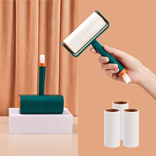 Lint Rollers with dust Cover - Extra Sticky Value Pack with 1 Rollers and 3 Refills (Total 200 Sheets), Fashion Color Matching Design - for Clothes, Furniture, Dog Cat Hair Removal