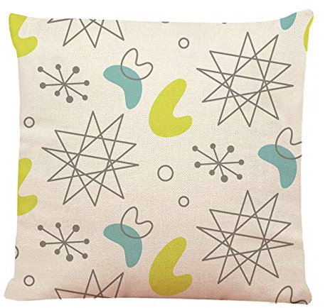 Ofocam Throw Pillow Cover Blue 1950S Retro Inspired Boomerang Modern 1960S Vintage 1970S Square Decorative Throw Pillow Cushion Case for Home Couch Living Room Bed Sofa Car 18 x 18 Inches Pillowcase