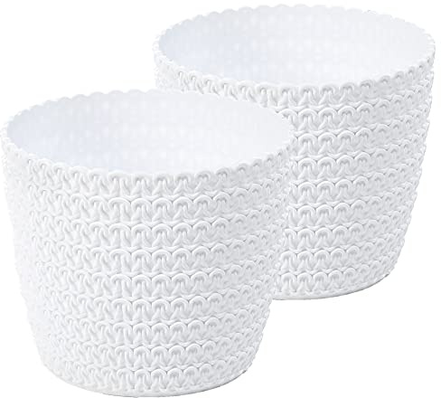 Tymar Blumentopf, 2er-Pack, runde Form, Übertopf, Häkeloptik (Weiß, ø 19cm)