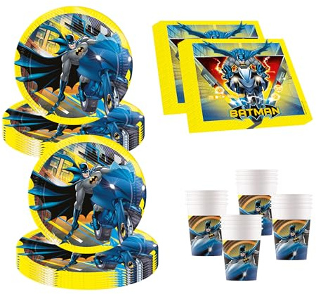 Procos 10137430 - Set per feste S Batman Rogue Rage, set da 52 pezzi, 16 piatti, 16 bicchieri, 20 tovaglioli, stoviglie usa e getta, stoviglie per feste, decorazione da tavolo, Marvel