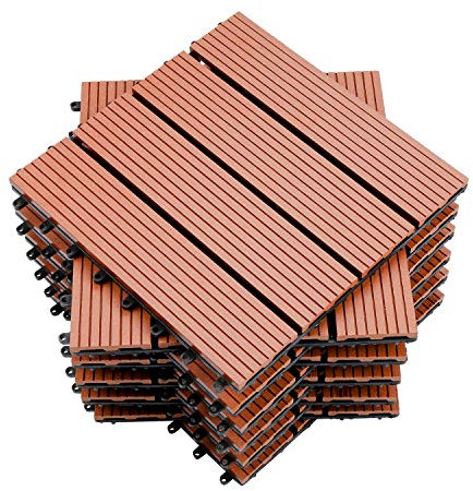 Jiubiaz Terrassenfliesen WPC Holz Kunststoff Fliesen,30x30cm,55 Stück,braun,Balkonfliesen Klickfliesen Garten Decking Déco,Wasserdicht,korrosionsbeständig