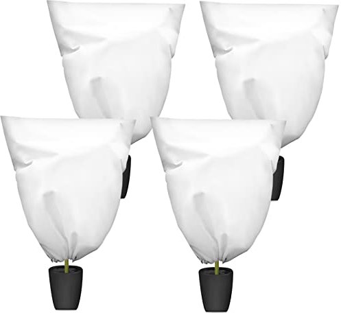 Evoio 4 Pack Plant Covers Freeze Protection, 80cm x 100cm Plant Frost Cover Bags for Winter Cold Weather with Drawstring, Frost Cloth for Plants, Sapling Trees, Shrub Thickness Plant Cover Bags