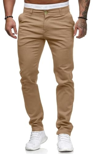 HUNGSON Men Skinny Slim Fit Casual Jeans Dyeing Stretch Straight Fashion Denim Pants(Khaki,32)