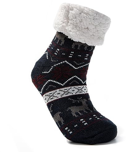 JOMIX Calze Antiscivolo Uomo Felpate Lunghe Imbottite Calzettoni Natalizi Invernali Calzini Termici Pile Calde Calze Termiche Uomo da Casa MU7426 (Blu Navy, 39-46)