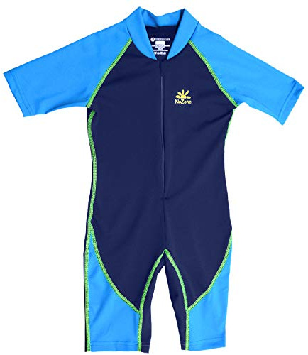 Nozone Bahia Kids Sun Protective One-Piece Swimsuit, Quick Drying, UPF 50+ in Navy/Smurf, 10