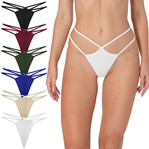 PSEFNAGX Sexy Thongs for Women Varity of T-Backs Sexy Underwear 6 Pcs of G Strings Cotton Undies Panties Tanga XXLarge