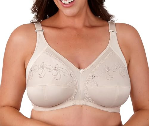 Women's Cotton Blend Comfort Support Full Cup Non Padded Non Wired Embroidered Bra (Almond, 44E)