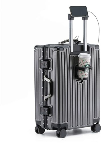 lesulety Valise De Voyage Roulette 20in Gris, 36L, 4 Roues, Verrouillage TSA, Extensible, Poignée Télescopique, Roue Universelle, Port USB, Support Pour Téléphone, Porte-Gobelet