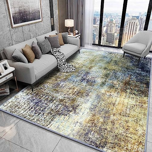 Jiyuhang Teppich Wohnzimmer 160x230 cm – Moderner Kurzflor-Teppich mit Farbverlauf und abstraktem Design. Weicher Wohnzimmerteppich geeignet für Schlafzimmer und Esszimmer (Blaugrau/Beige)