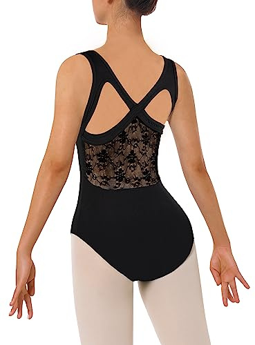 DANSHOW Women Lace Leotard for Dance Ballet Tank Crisscross Back, Ballerina Gymnastics Dancewear(XJ7202-06-S)
