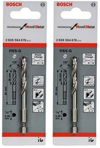 Bosch 2608584676 HSS-G Pilot Drill Bit, 135° Split Point, 45cm x 40cm x 25cm, Silver (Pack of 2)