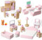 25Pcs Wooden Dollhouse Furniture Set,5 Room Kit Pretend Play Doll House Furniture,Dolls House Accessories with Kitchen,Dining Room,Living Room,Bedroom,Bathroom for Children Kids Girls Playhouse Toy