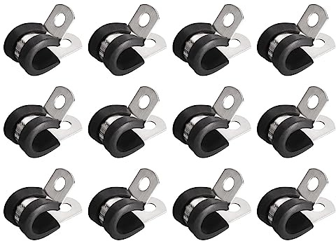 sourcing map 24Stk 3/8 (10mm) Rohrschellen Kabel Klemme 304 Edelstahl Gummi Gepolsterte Isolierklemme R Form Metall Klemme für Rohr Leitung Draht