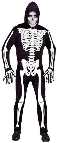 W WIDMANN MILANO Party Fashion Kostüm Skelett, Overall mit Kapuze, Neon, leuchtet unter UV-Licht, Halloween Verkleidung