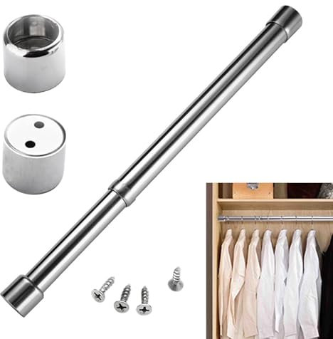 Verstellbare Kleiderstange Ohne Bohren,Ausziehbare Kleiderstange für Schrank,Kleiderbügel Ausziehbare aus Edelstahl,31-51cm Garderoben Stange,Schrank Rohr Ausziehbar