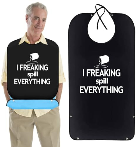 Funny Adult Bibs for Elderly, Washable and Reusable Adult Bib Men Women, Waterproof Clothing Protector with Crumb Catcher Washable and Reusable Adult Bibs