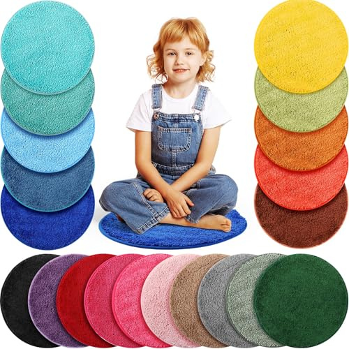 Drydiet 20 Pcs Kids Mats 18 Inch Crazy Round Carpet Seats for Child Colorful Classroom Circle Soft Warm Floor Rug Rainbow Cushions for School Family Daycare Group Activity Learning Marker Play Area