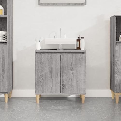 MNISDFL Badezimmerschrank Waschbecken unterschrank Waschbeckenunterschrank Grau Sonoma 58x33x60 cm Holzwerkstoff