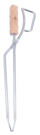 HEMOTON 1pc Griff Bbq Für Grillen Edelstahl Kochen Werkzeug Buche Holz Griff Holzkohle Clip Für Barbecue