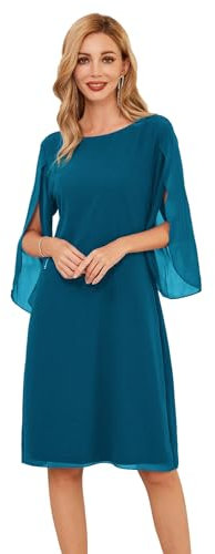 GRACE KARIN Damen Elegant Chiffon Kleid 3/4 Ärmel Loose Fit für Cocktail, Casual, Festlich und Hochzeit