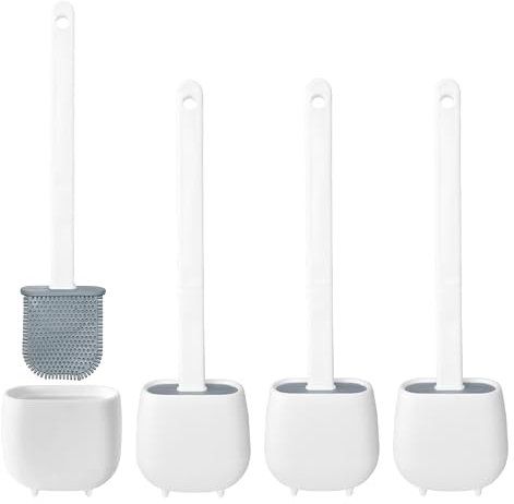 WE - Juego de 4 Escobillas y Portaescobillas de Inodoro, Cepillo y Soporte para WC, Silicona, TPR y Caucho termpoplástico, Blanco