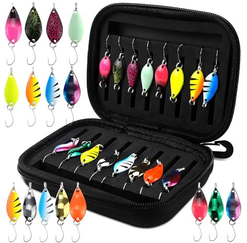 Forellen Spoon Set 16 Stück Kunstköder Spinner Blinker Set Forellenköder Spoons Set 2.5g/3.5g/5g Angelzubehör mit Aufbewahrungsbox für Forelle Barsch Hecht Zander