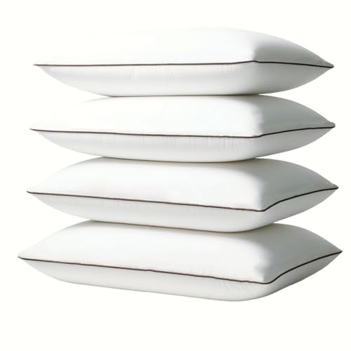 Subrcamos Luxury Comfort Set of 4 Queen Size Bed Pillows - Hypoallergenic Polyester Microfiber Material - Premium Sleep Support for Side, Back, and Stomach Sleepers - 18 x 28 inches, 45 cm x 70 cm