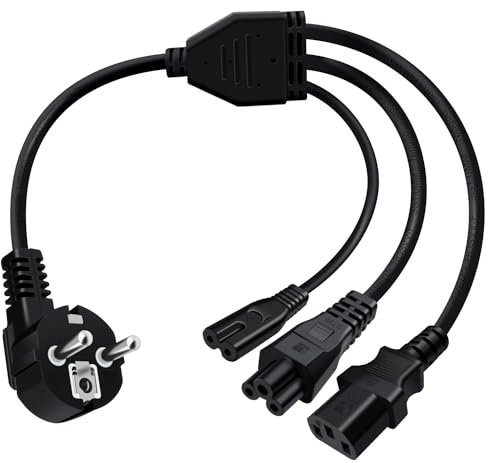 HuaLiSiJi 3 Polig Netzkabel Gewinkelt Kaltgerätestecker Gewinkelt Typ F (CEE 7/4) auf C13+C5+C7 Buchse, Für Computer Server Monitor Reiskocher 16A/250V (0.5m)