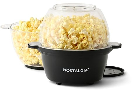Nostalgia Non Stick Stirring Popcorn Maker for 8 Cups of Theatre Style Popcorn with Hot Oil - Dual-Use Lid & Serving Bowl - Quick Heat Technology & Cool Touch Handles - Ez Store - Black