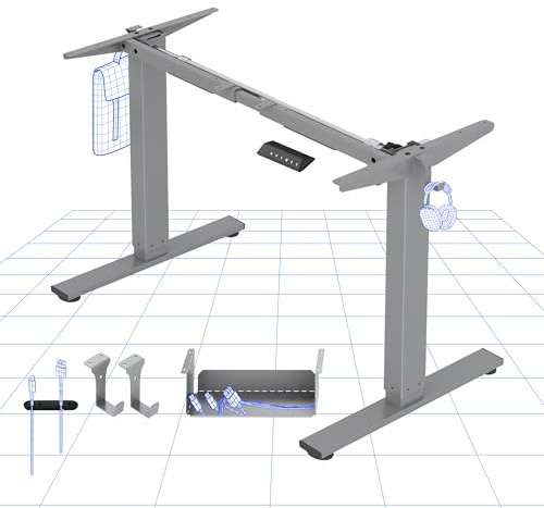 FLEXISPOT höhenverstellbarer Schreibtisch Gestell, höhenverstellbarer Schreibtisch elektrisch mit starken Motor, 2 teiligen Beinen, 4 Memory-Steuerung - EN1 Basic(Grau)