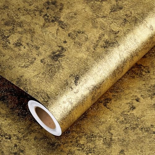 Wallink Papel tapiz metálico dorado para despegar y pegar para electrodomésticos de cocina, papel de contacto metálico dorado para encimeras, papel de pared industrial extraíble